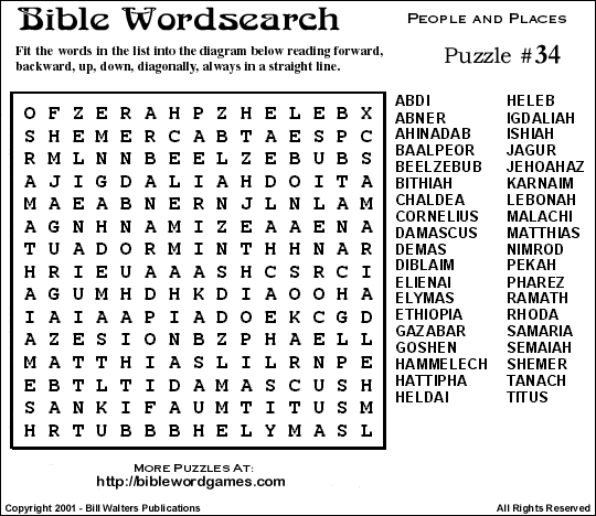 Free Bible Wordsearch Puzzle No.34