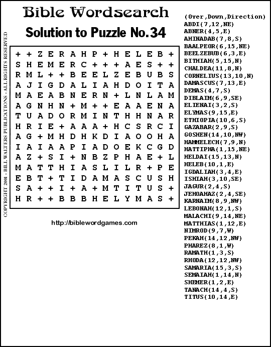 Free Bible wordsearch Solution No.34