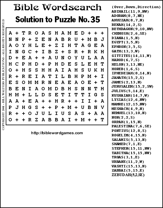 Free Bible wordsearch Solution No. 35